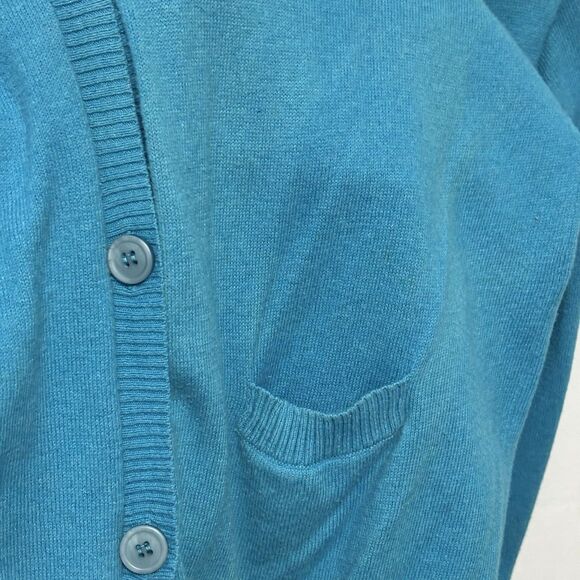 LL Bean Cardigan Sweater Cotton Cashmere Blend Bright Turquoise Size Large-Reg. - Picture 6 of 7